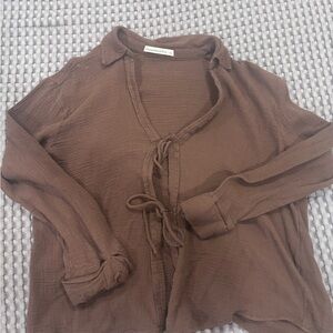 Abercrombie & Fitch Mauve-Brown Gauze Button Top